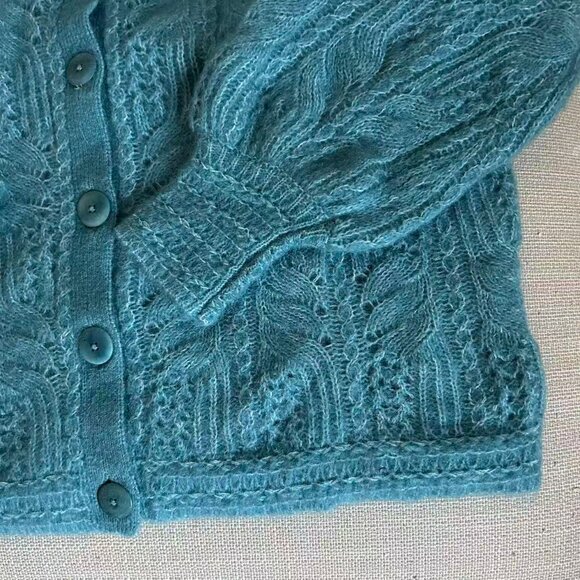 NEW Sezane Alma Cardigan XSmall Peacock Blue Kid Mohair Sweater Knit French - Picture 8 of 9